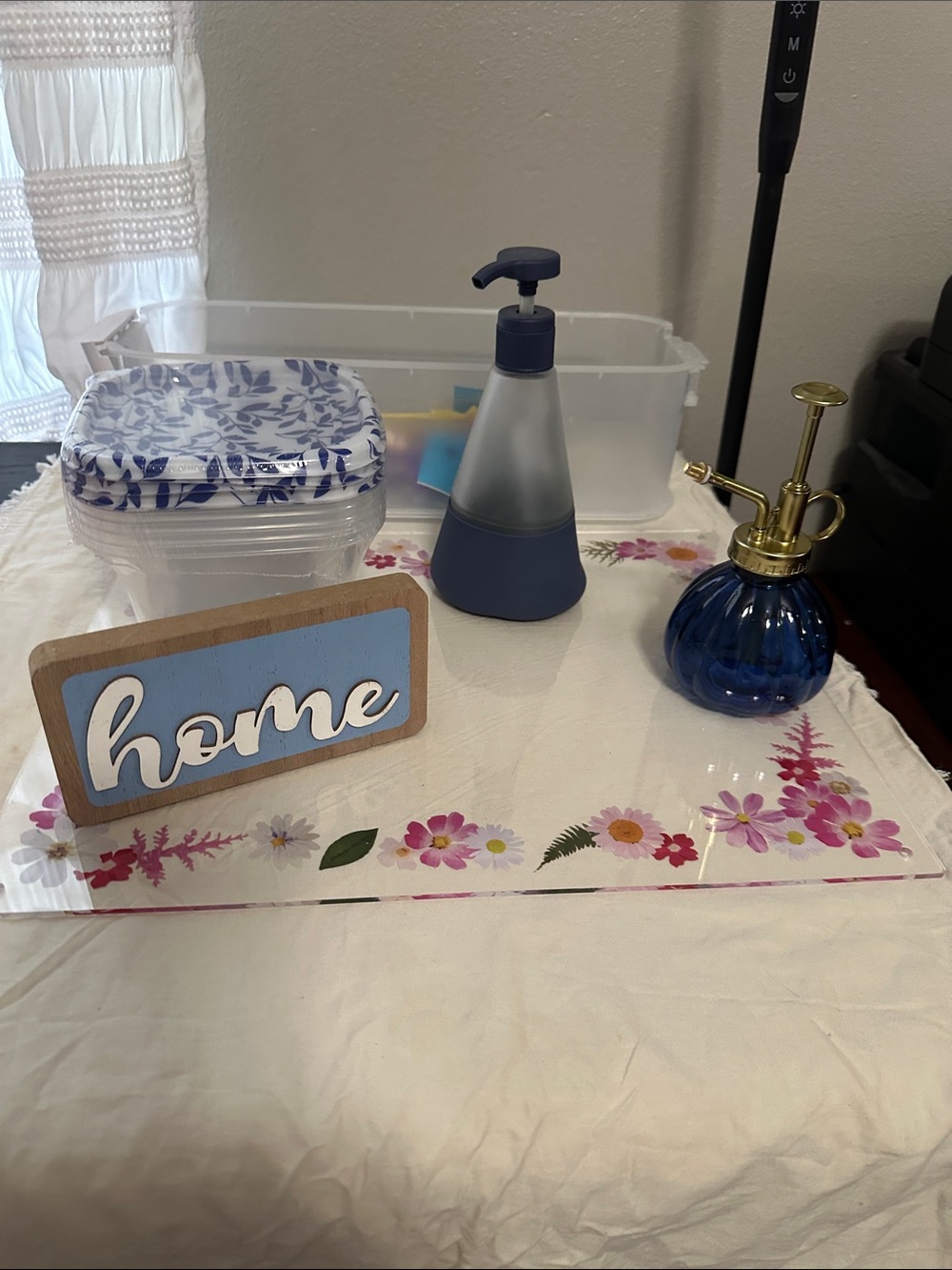 Blue Glass Plant Mister with Gold Pump bundle of 4 items NWT